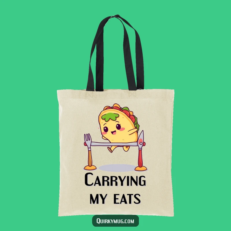 Funny Kawaii Taco Cutlery Jump Tote Bag - Carry Your Hurdles Gift