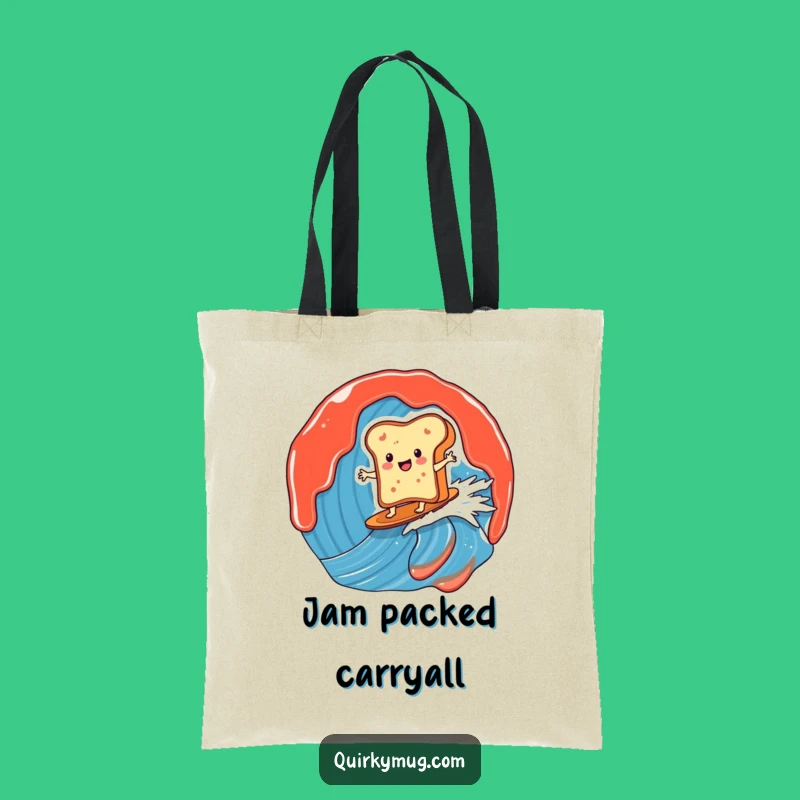 Funny Toast Surfer Tote Bag: Jam Wave Design, Perfect Carryall Gift!