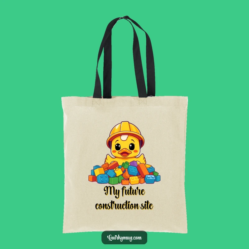 Funny Ducky Construction Tote: Surprise Rubber Duck in Helmet, Eco-Friendly Funny Gift!